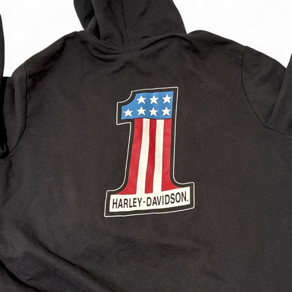 Harley Davidson #1 Race Graphic Zip Front Hoodie Black Men's 2XL
